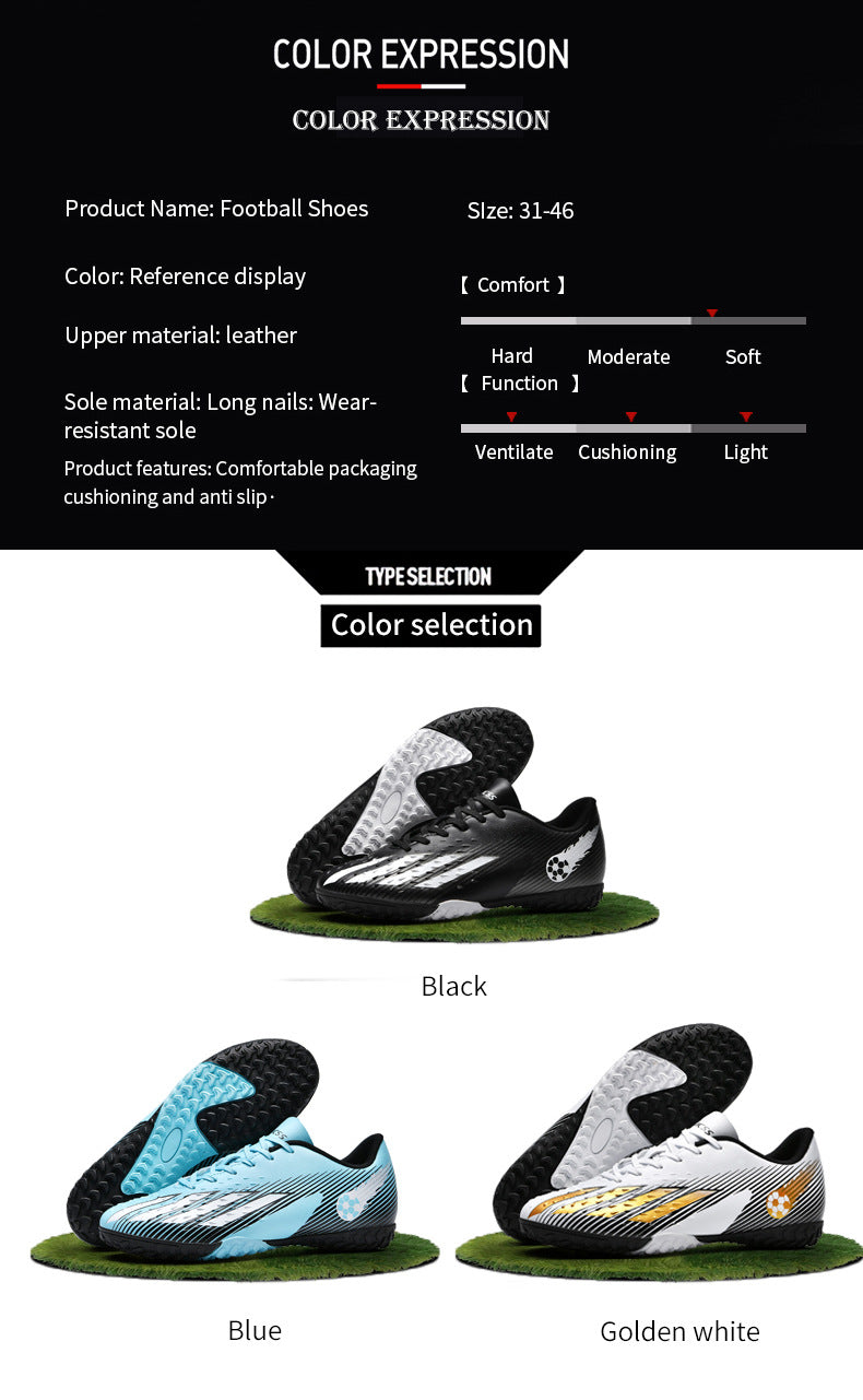 Gold-Plated Sole Men's Football Shoes with Studded Spikes AG Long Spike Shoes for Older Children, Middle and High School Students, Adults, Competition Training Sports Shoes