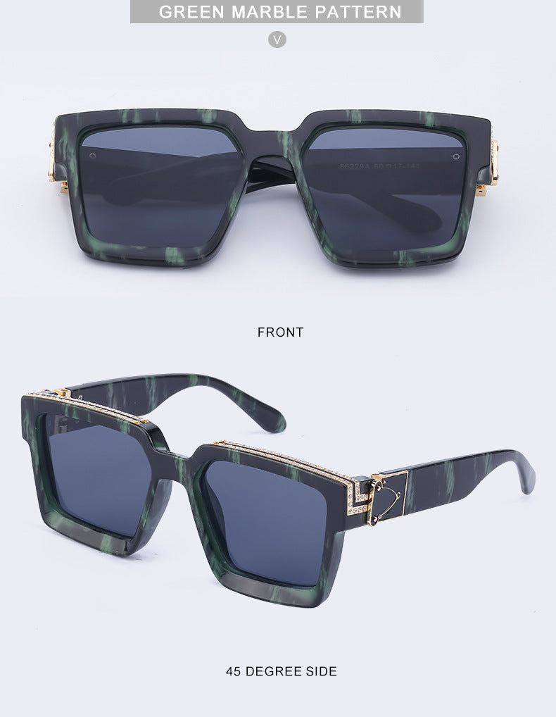 Diamond-Studded Large Square Frame Sunglasses for Women, European and American Style, 0k Influencer Same Style Sunglasses for Men, Trendy and High-End Feel shades