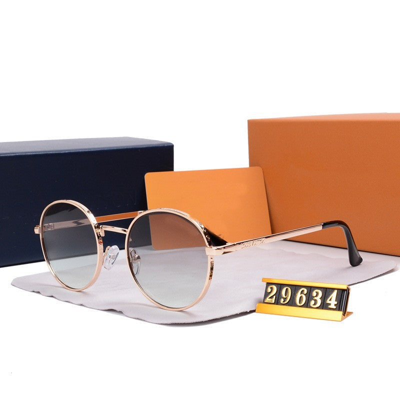 New Classic Retro Single Beam Leopard Head Decorative Sunglasses Men's Driving Metal Round Frame Sunglasses