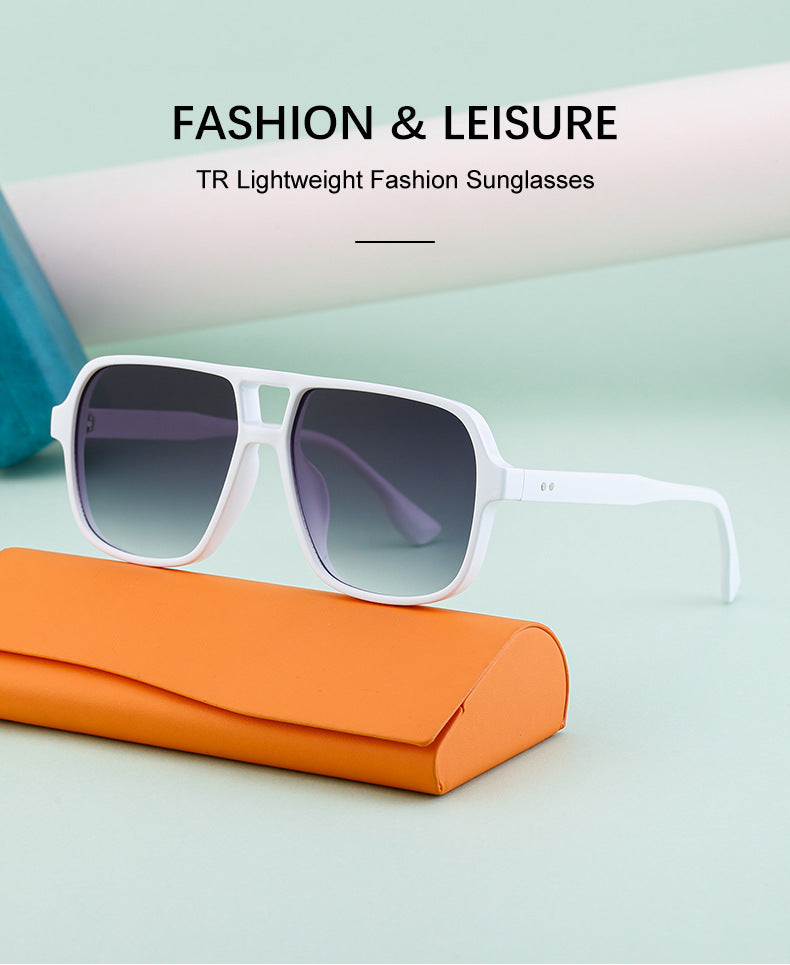 European and American Retro Double Bridge Sunglasses for Men, Large Frame Driving Sunglasses, Men's Outdoor Hiking Sun Protection Glasses shades