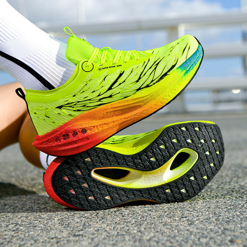 Autumn New Fluorescent Parent-Child Fashion Casual Sports Shoes with Real Carbon Plate High Elasticity Cushioning Outdoor Running Shoes