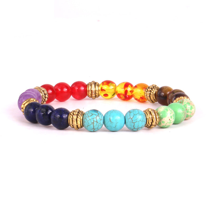 Natural Stone Colorful Bracelet for Women8mm Bead Yoga Wheel Spacer Bracelet Blue Pine Tiger Eye Elastic Beaded Bracelet