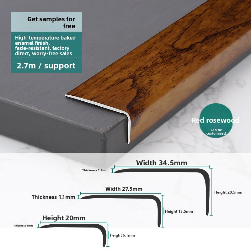 Aluminum alloy wood floor edge trim strip floor finishing strip L Wood grain trim strip7Door threshold trim edge sealing strip