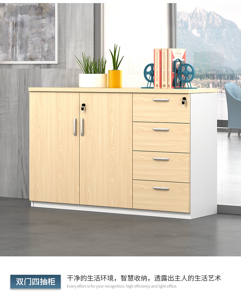 Office File Cabinet with Lock, Low Cabinet, Storage Cabinet, Floor-standing Wooden Office Partition Cabinet for Staff