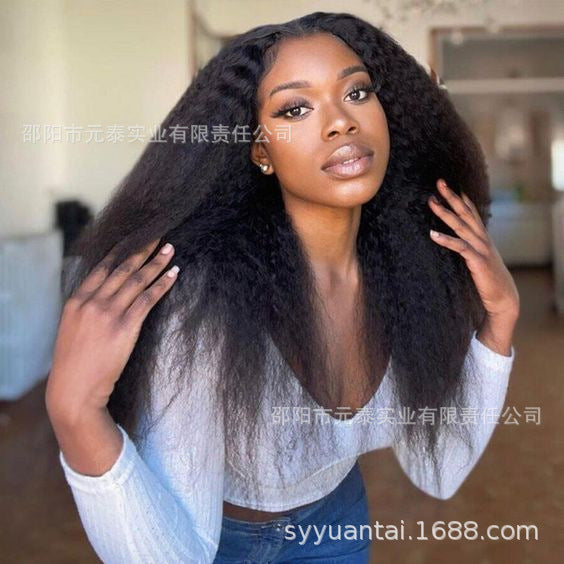 Kinky Straight Lace Front Wigs Synthetic Yaki Long Wigs