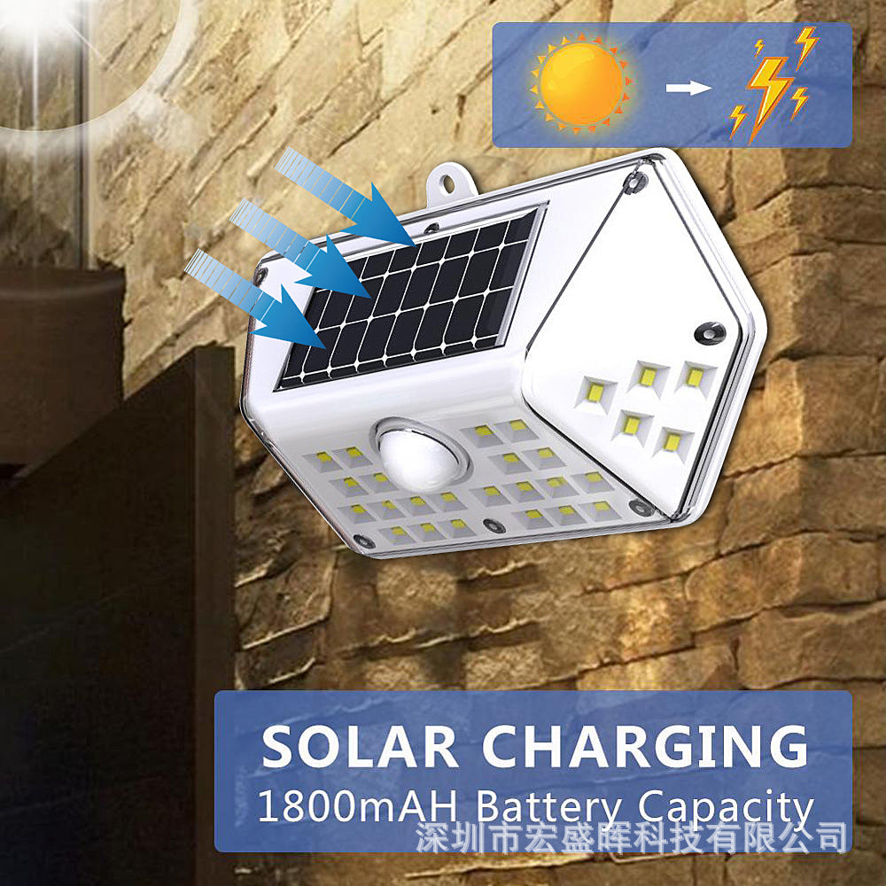 New model specifically designed for outdoor garden lights100LED Solar rechargeable wall light with four-sided illumination and motion sensor