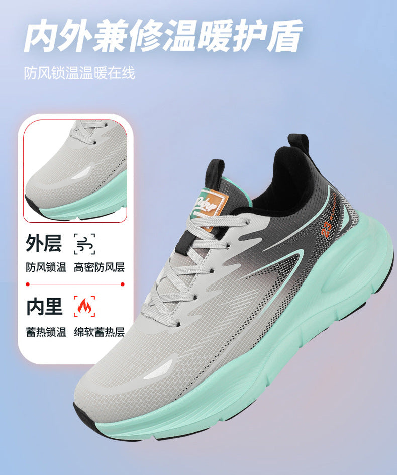 Large Size Leather Surface Fleece-Lined Thickened Warm Casual Sports Shoes Waterproof Non-Slip Cotton Shoes Real Explosive Carbon Plate Running Shoes