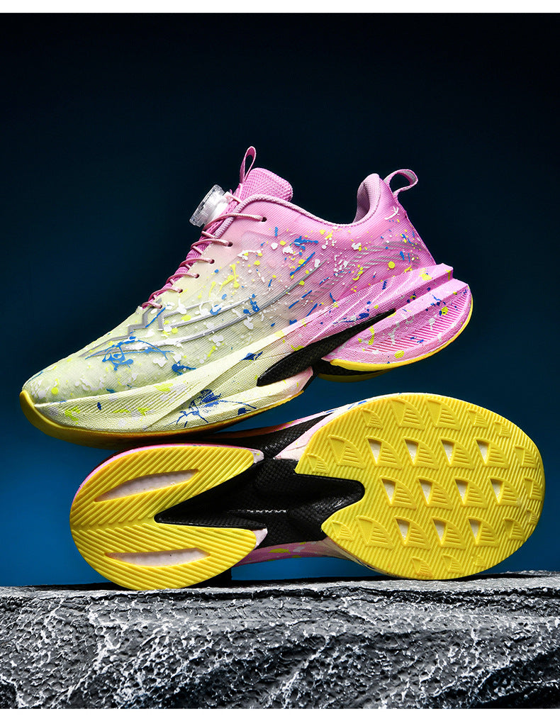 2025Four Seasons New Casual Couple's Real Explosive Carbon Plate Rotating Buckle Running Shoes Youth Graffiti Fashion Sports Shoes