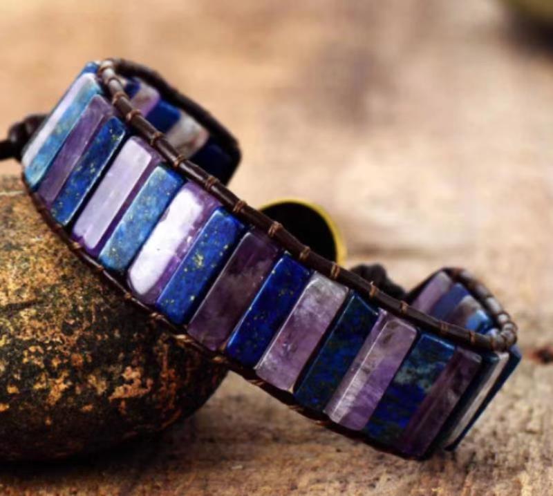 Tiger Eye Elastic Bracelet Adjustable Colorful Beaded Handmade Wrapped Bracelet Volcanic Double Row Woven Bracelet