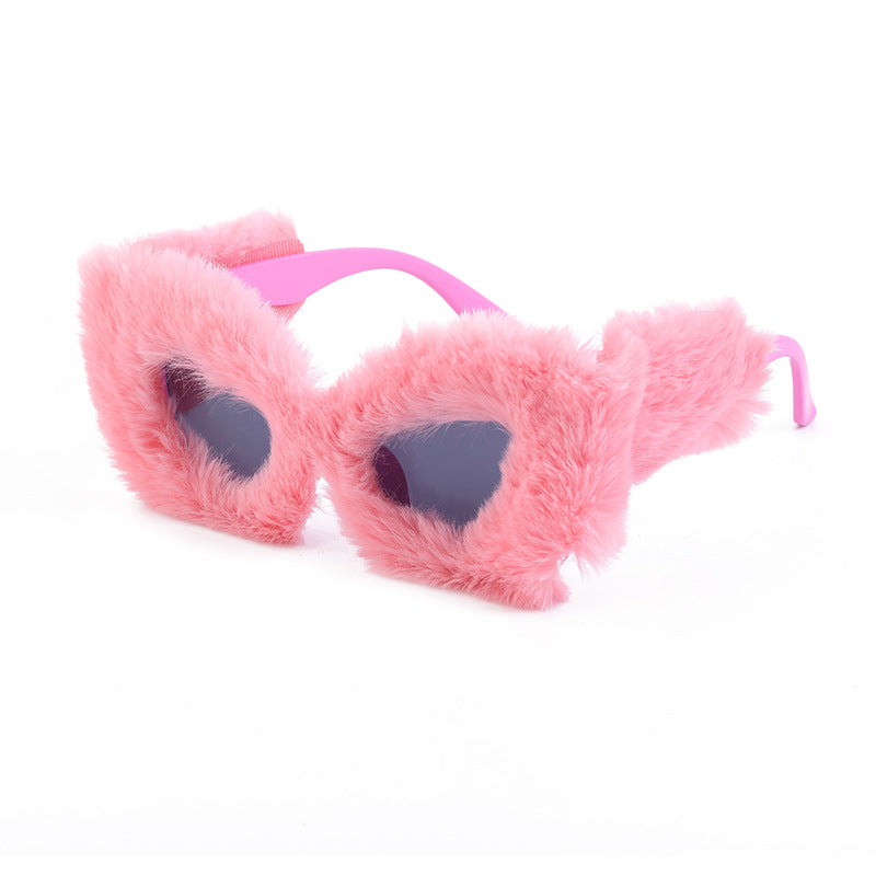 Puppy Style Plush Winter Sunglasses for Women Fashion Cat Eye Sunglasses European and American Style Sunglasses