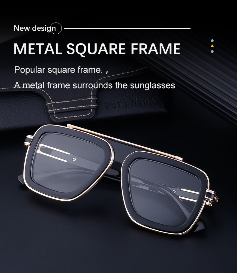 European and American Retro Square Frame Sunglasses for Men, Trendy European and American Punk Style, Internet Celebrity Same Style Sunglasses for Women ins Wind shades
