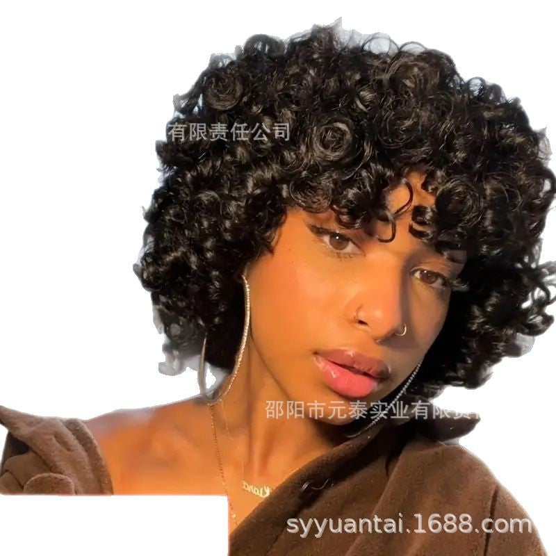 Bouncy Curly Human Hair Wig With Bangs Curly Synthetic Wigs