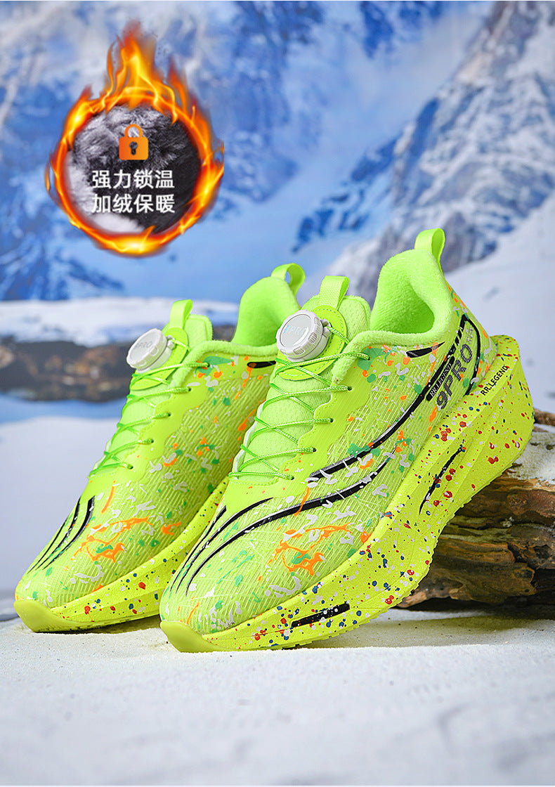Winter New Thickened Warm Luminous Rotating Buckle Running Shoes with Real Carbon Plate Cushioning and Anti-Slip Sports Shoes