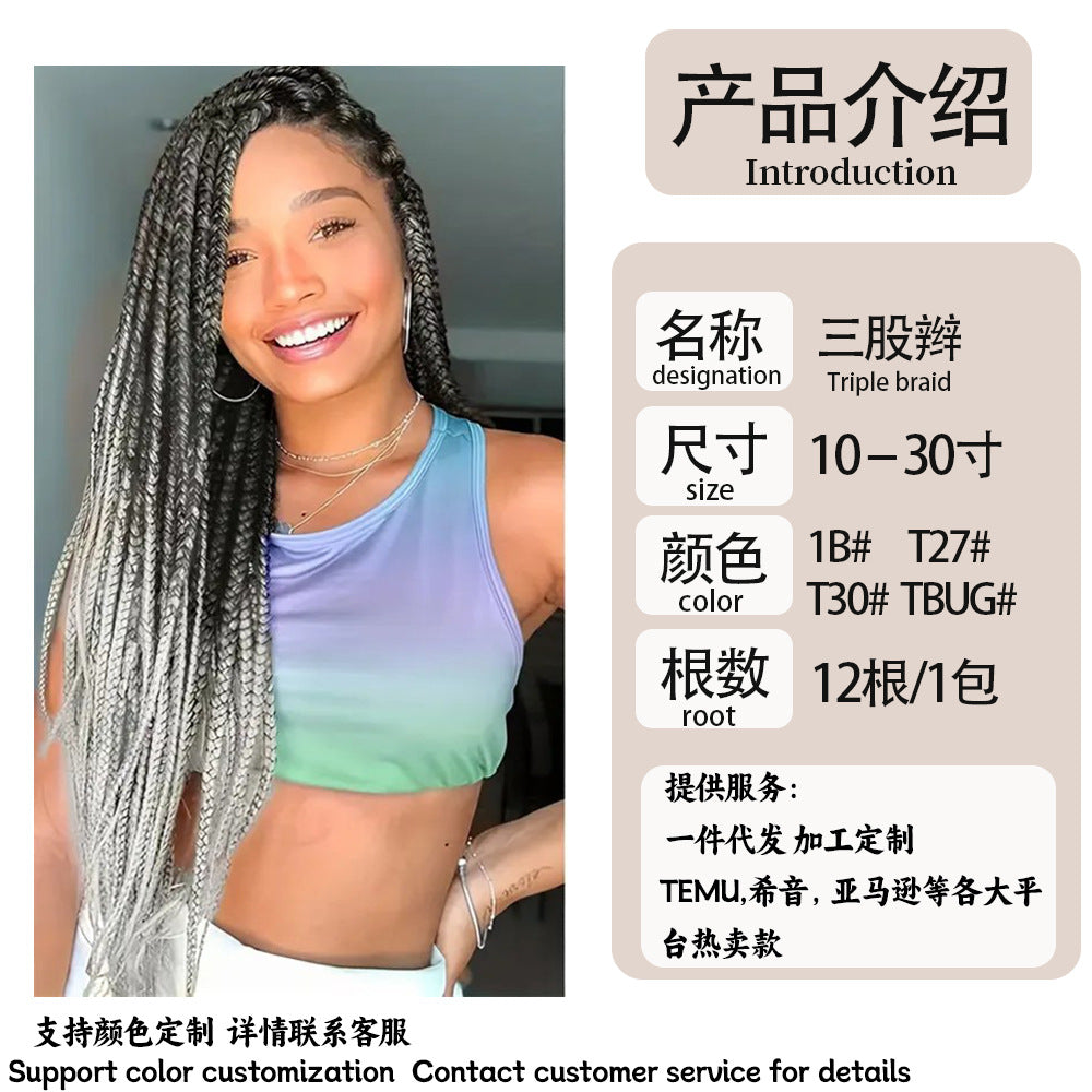 Cross-border Crochet Three-strand Braid Three strand braided synthetic hair extens