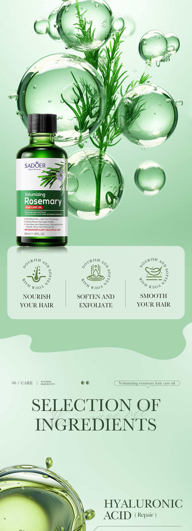 Rosemary Hair Care Essential Oil SADOER  foreign trade wholesale of essential oils for improving dry and frizzy hair