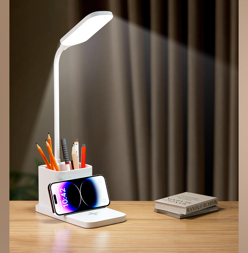 Desk Lamp for Study, Wireless Charging, Eye Protection Bedside Lamp, Reading Desk Lamp, Children's Homework Lamp, Charging Pen Holder Lamp