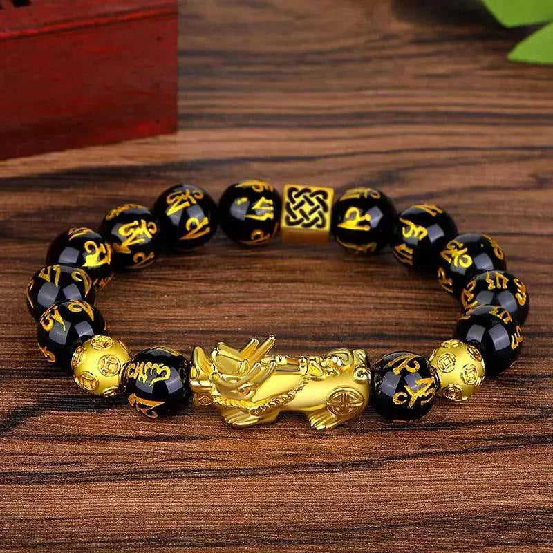 Vietnam Sand Gold Pixiu Bracelet for Men and Women Imitation3D Hard pure gold99Obsidian Wealth-Attracting Pichu Buddha Bead Jewelry Long-Lasting Color