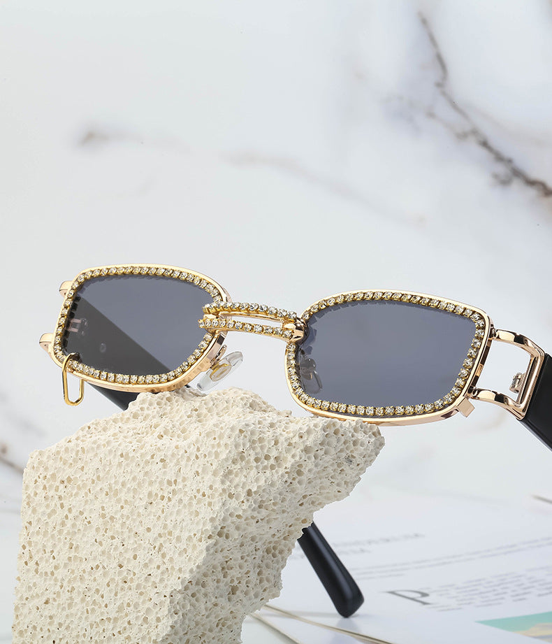 Korean Style gm Big Brand Same Style Sunglasses for Women Small Frame Hanging Ring Sunglasses for Men ins Diamond-encrusted Sunscreen Internet Celebrity Sunglasses