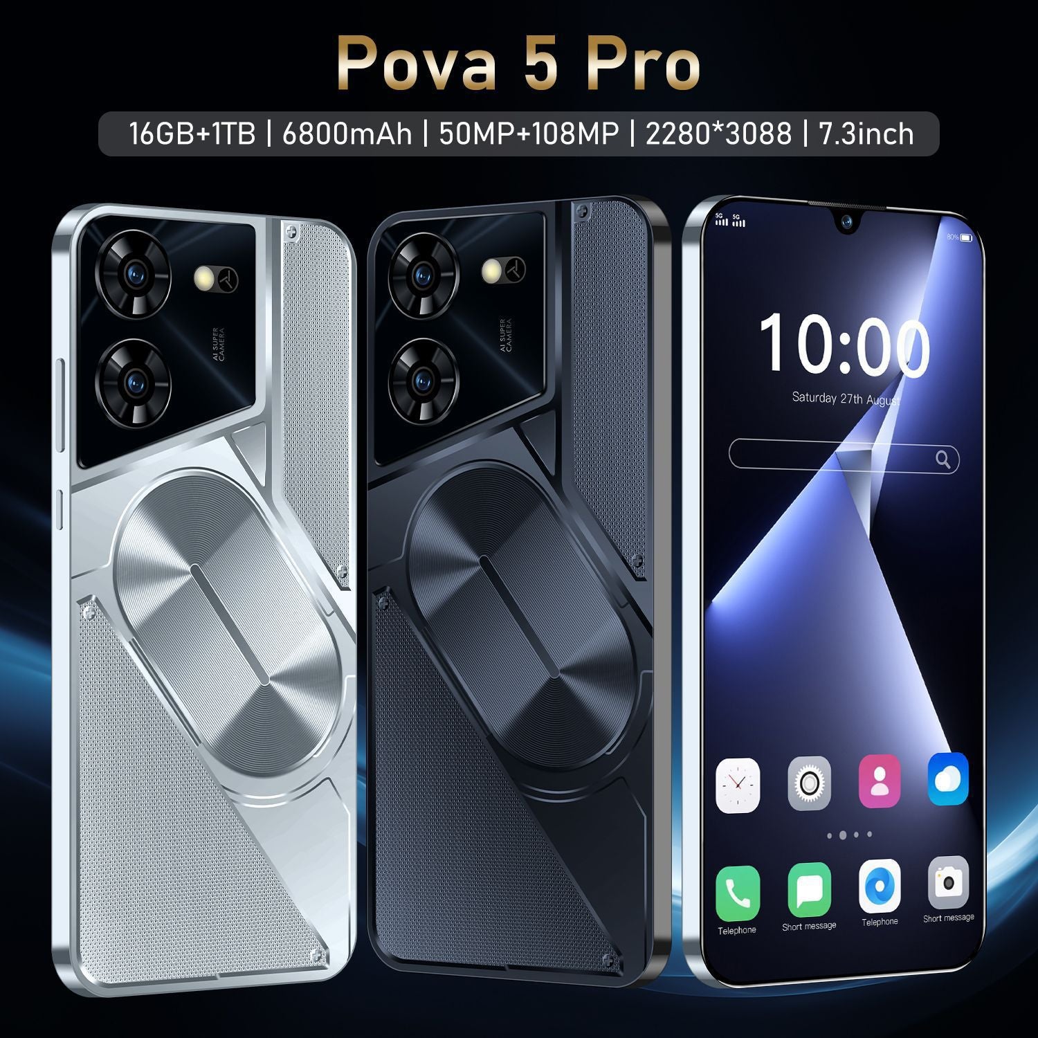 Brand new phone Pova5Pro Super Large Screen16+1T Android Smartphone Source Factory Price