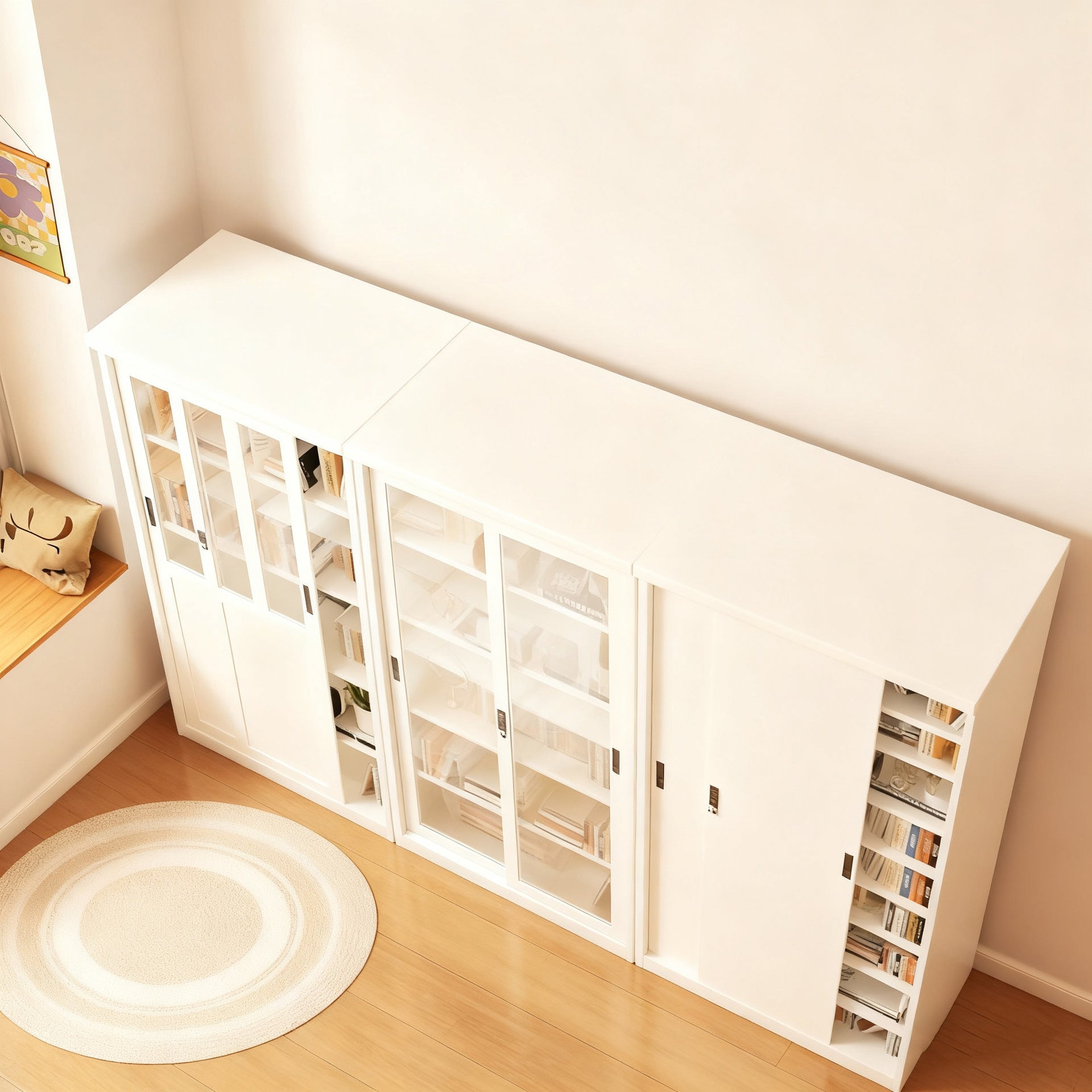 Custom Honeycomb Aluminum Alloy Sliding Door Bookshelf Dustproof Sliding Door Display Cabinet Office Children's Book Glass Door Floor-standing