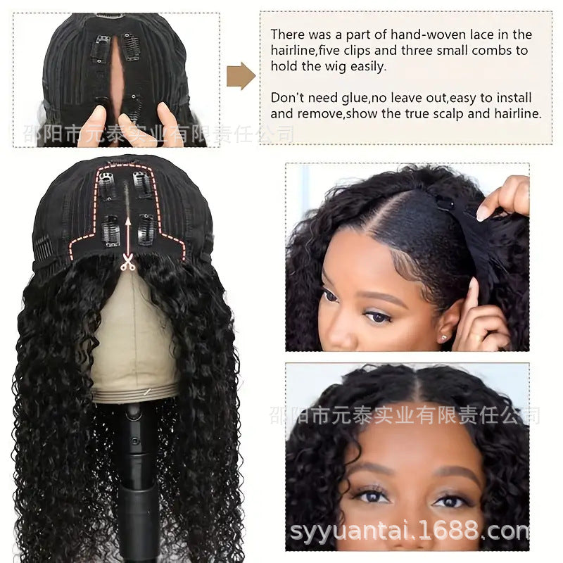 Kinky Curly V Part Wigs Human Hair No Leave Out Glueless Wig