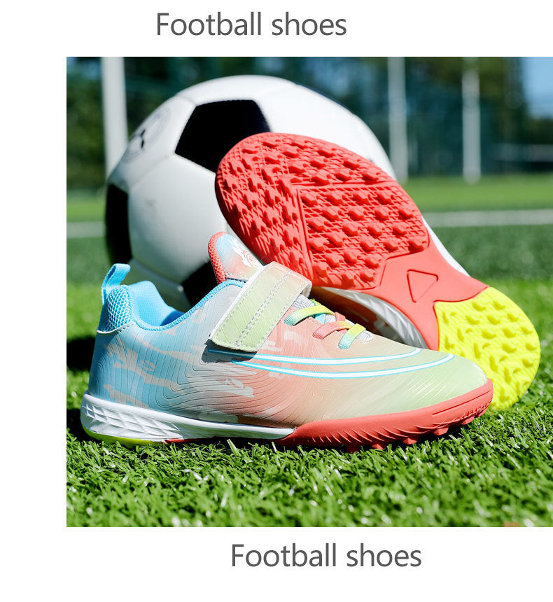 New Football Shoes for Men, Women, and Children, Imitation Leather Low-Top Anti-Collision Spike Magic Tape Grass Training Sports Shoes