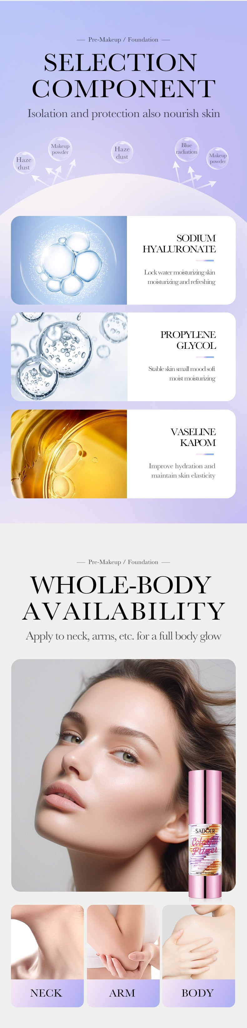 Makeup SADOER Three Color Rainbow Isolation Cream Contour Concealer Refreshing Primer  Wholesale