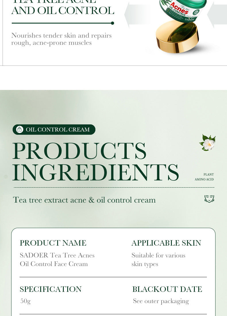 Full English Tea Tree Skincare Set SADOER Cleansing, moisturizing, hydrating five-piece set for  foreign trade wholesale