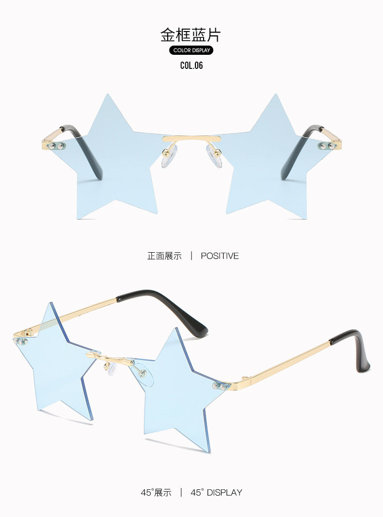 Five-Pointed Star Sunglasses for Women, Rimless Street Style, Unique Sunglasses for Women, European and American Party, Dance, Quirky Couple Glasses