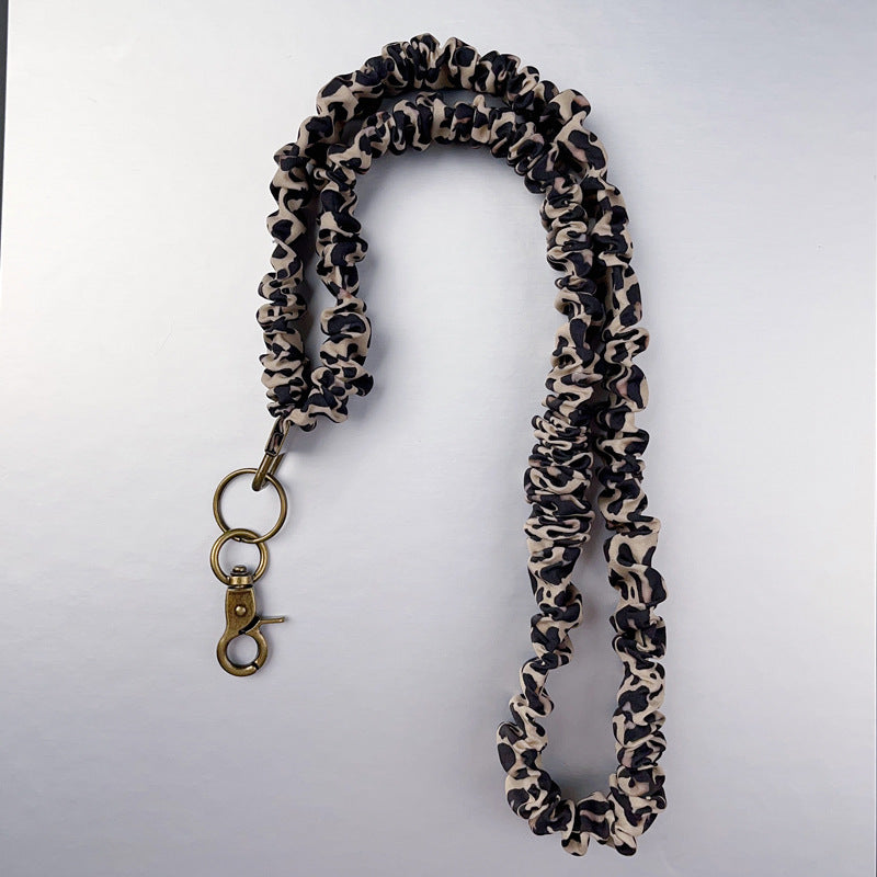 Keychain Large Elastic Polyester Wrinkle Print Hanging Ring Buckle Work Badge Phone Lanyard Chain