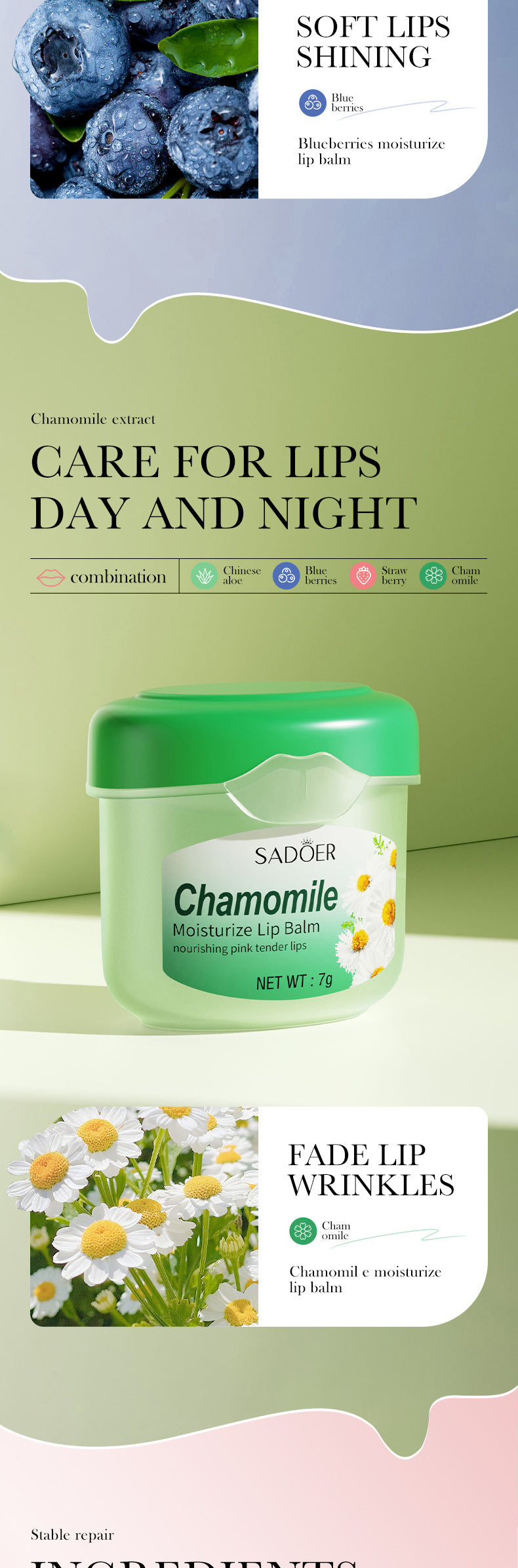 Full English Lip Balm SADOER Honey Hydrating Avocado Anti-Dry Crack Peach Lip Mask  Wholesale