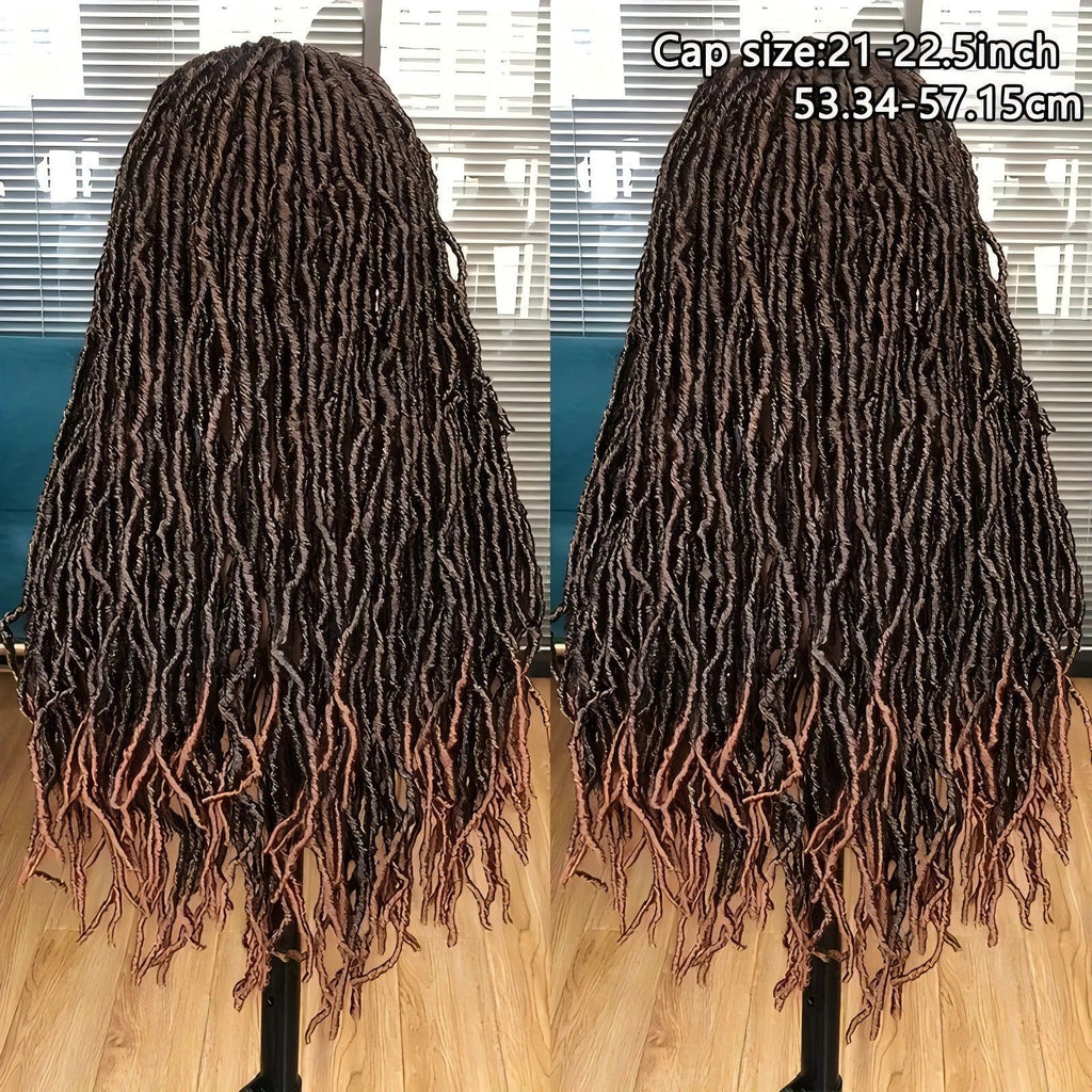 Foreign Trade Cross-Border European American African Wig Synthetic Full Lace Earthworm Curved Head Wig Faux Locs Full Lace