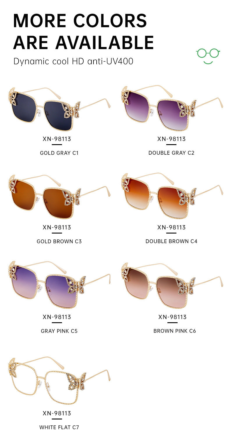 European and American Fashion Personality Butterfly Diamond Sunglasses for Women Metal Frame Sunglasses Women's Sun Protection Glasses shades