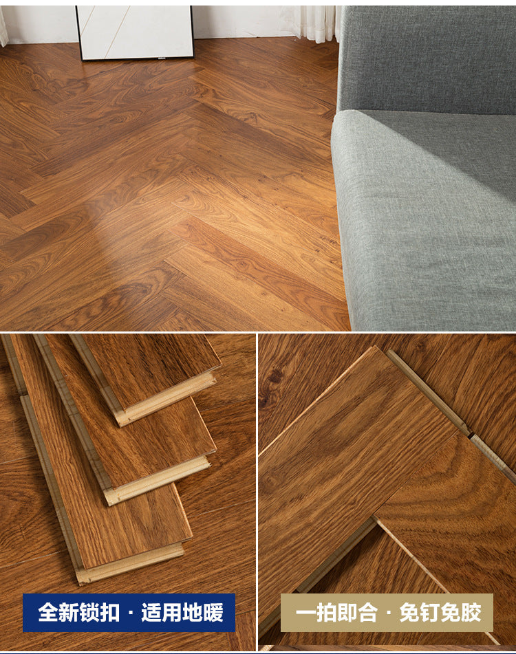 In-stock wholesale with on-site installation Herringbone Locking Floor Heating New Three-Layer Solid Wood Flooring Oak Black Walnut Flooring