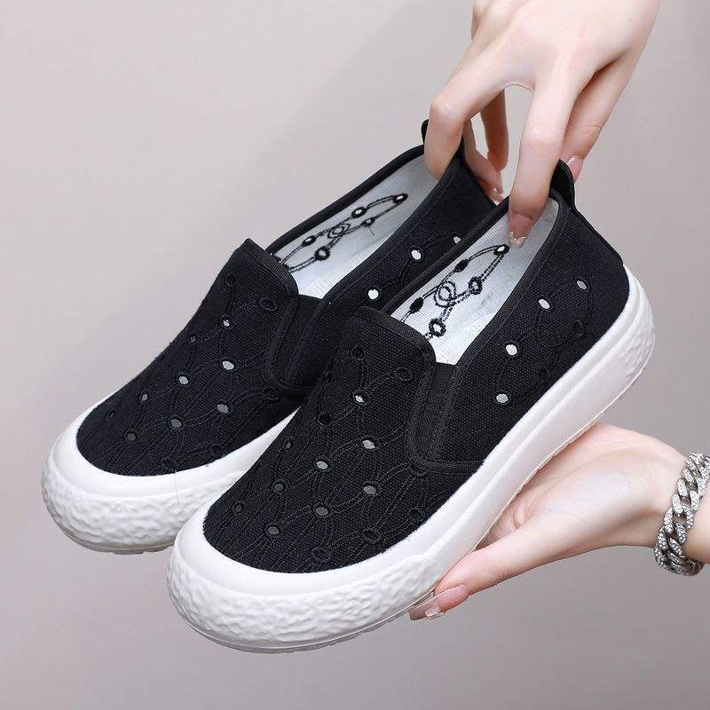 New Hollow Mesh Women's Shoes Breathable Perforated Fisherman Shoes White Canvas Shoes Women's Fashion Versatile Thick Sole Mesh Shoes