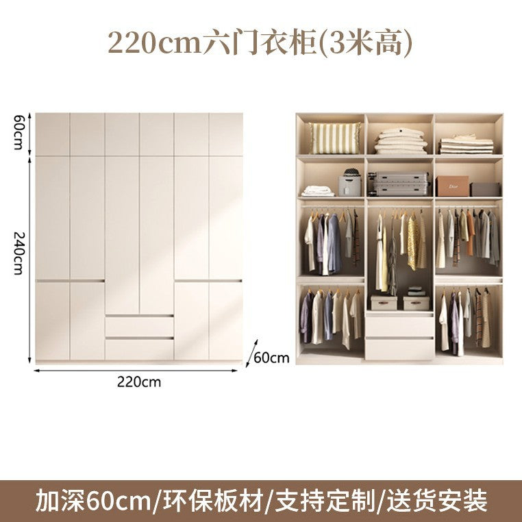 ENF Grade Pure Solid Wood Wardrobe Cream Color Bedroom Home Bedroom Wardrobe Handle-Free Segmented Oak Large Wardrobe