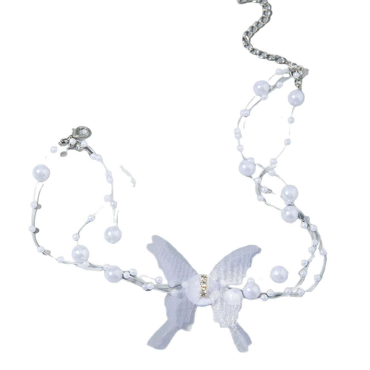 European and American Ornament Fashionable Light Luxury Butterfly Pearl Necklace Niche High-End Collarbone Chain Beaded Necklace Wholesale