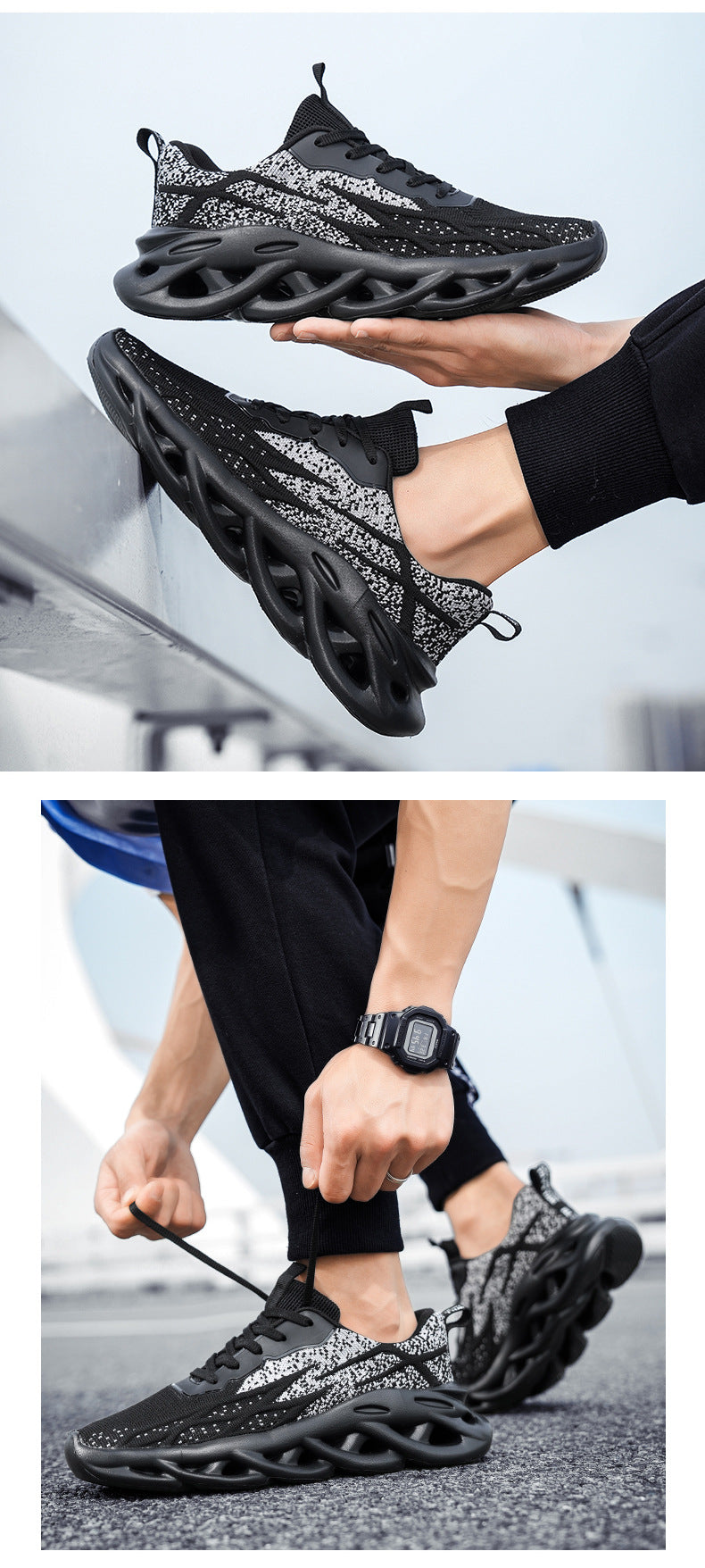 Summer Flyknit Breathable Running Shoes Braided Sole Casual Sports Shoes Men's Lightweight Trendy Shoes Professional Racing Running Shoes