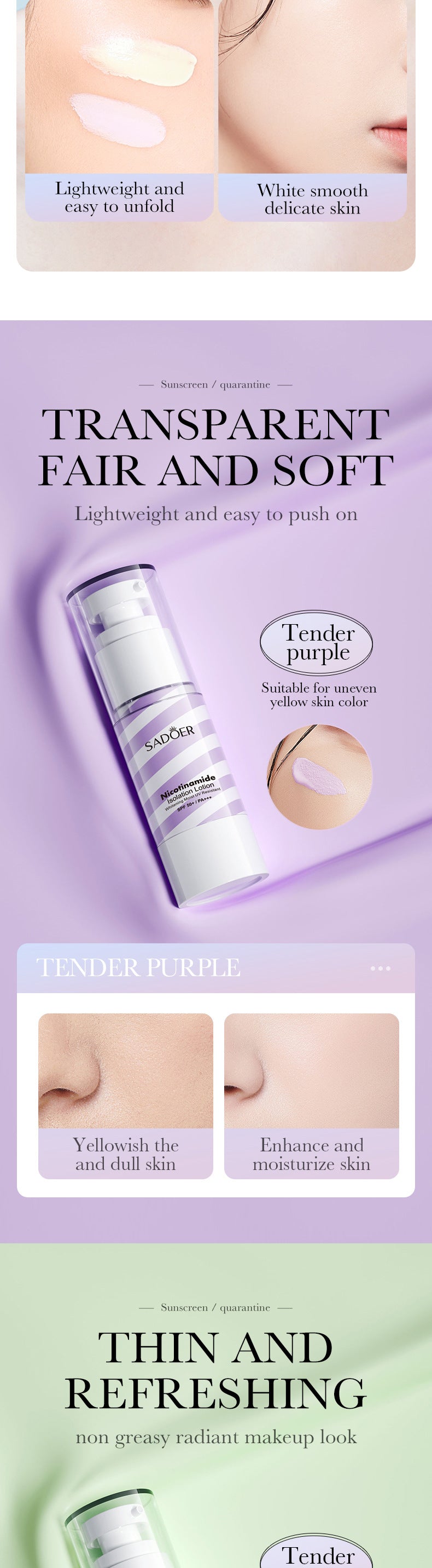 Makeup SADOER Niacinamide Two-tone Primer Brightening Skin Tone Makeup Base Cross-border Wholesale