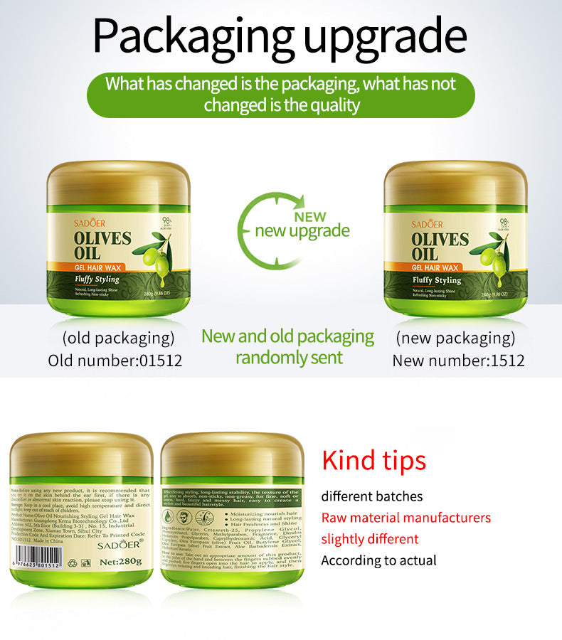 Full English Olive Oil Hair Styling Wax SADOER Nourishing Gel Styling Fluffy Hair Wax  Foreign Trade Wholesale