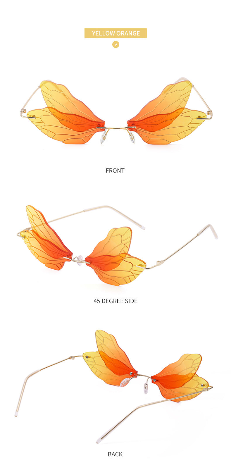 Dragonfly Sunglasses for Women, Stylish Wing Design, Fashionable Double Lens Party Dance Frameless Sunglasses