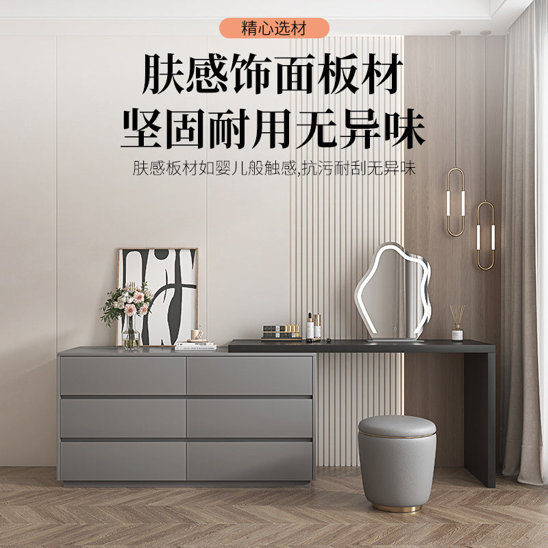 Solid Wood Dressing Table Bedroom Chest of Drawers Integrated Makeup Mirror Dressing Table Storage Cabinet Light Luxury Extendable Makeup Desk