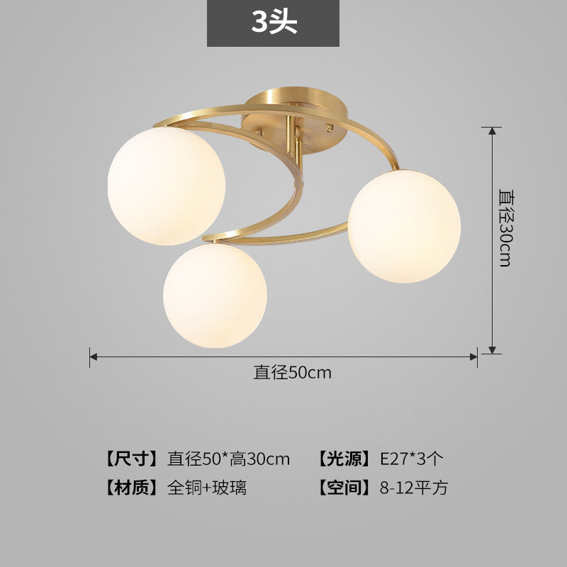All-Copper Ceiling Light Nordic Style Bedroom Light Modern Simple Elegant Master Bedroom Room Light Creative Personality Living Room Light