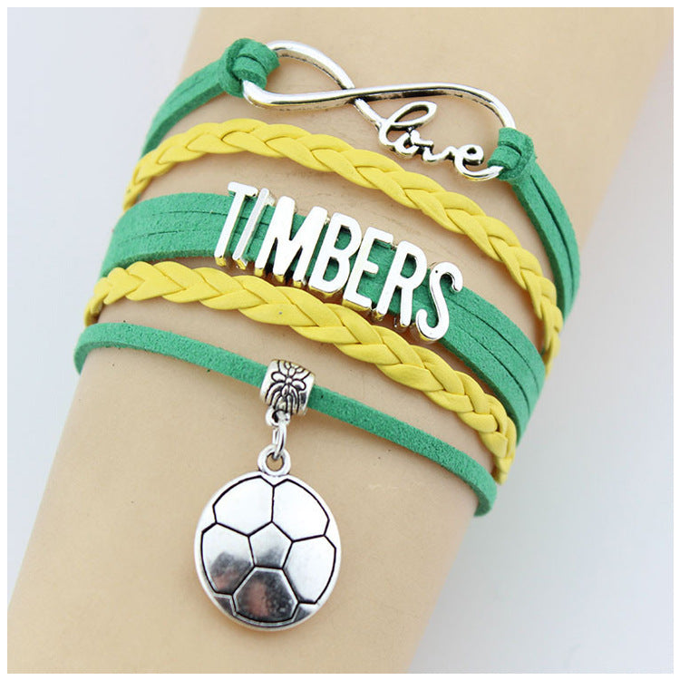 Hand-woven Sports Bracelet Men's Multi-layer Football Pendant Bracelet soccer Letter Braided Bracelet