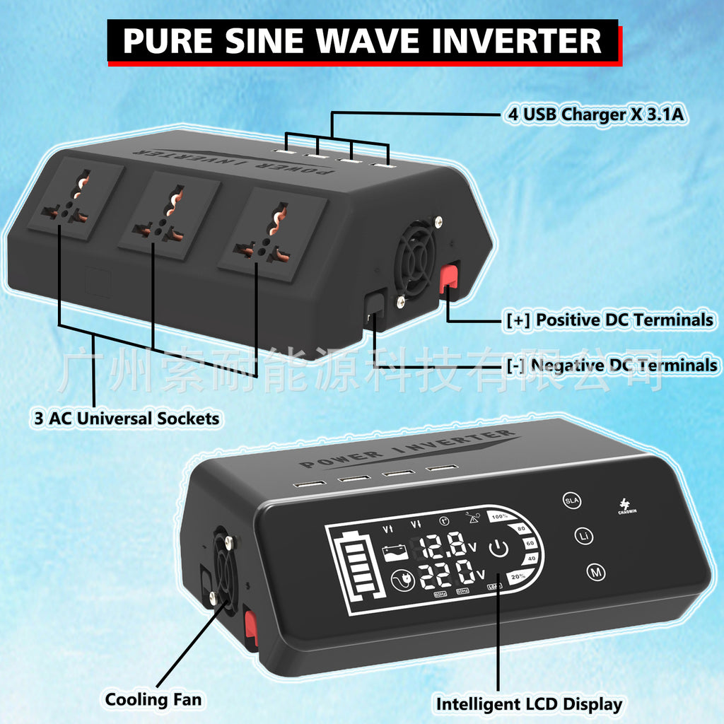 Pure Sine Wave Inverter1000W 12V Turn220V Smart Touch Display Screen Amazon eBay New Product Launched