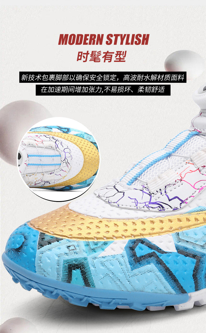 New Children's Rotating Buckle Broken Nail Training Football Shoes Girls Boys Primary School Students Competition Training Sneakers