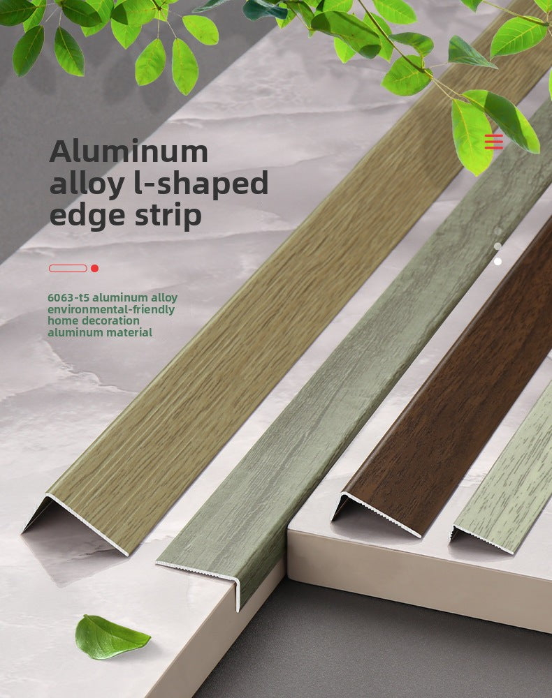 Aluminum alloy wood grain L Edge trim for wooden flooring at right angles7Decorative tile edge trim with embossed pattern for exterior corners