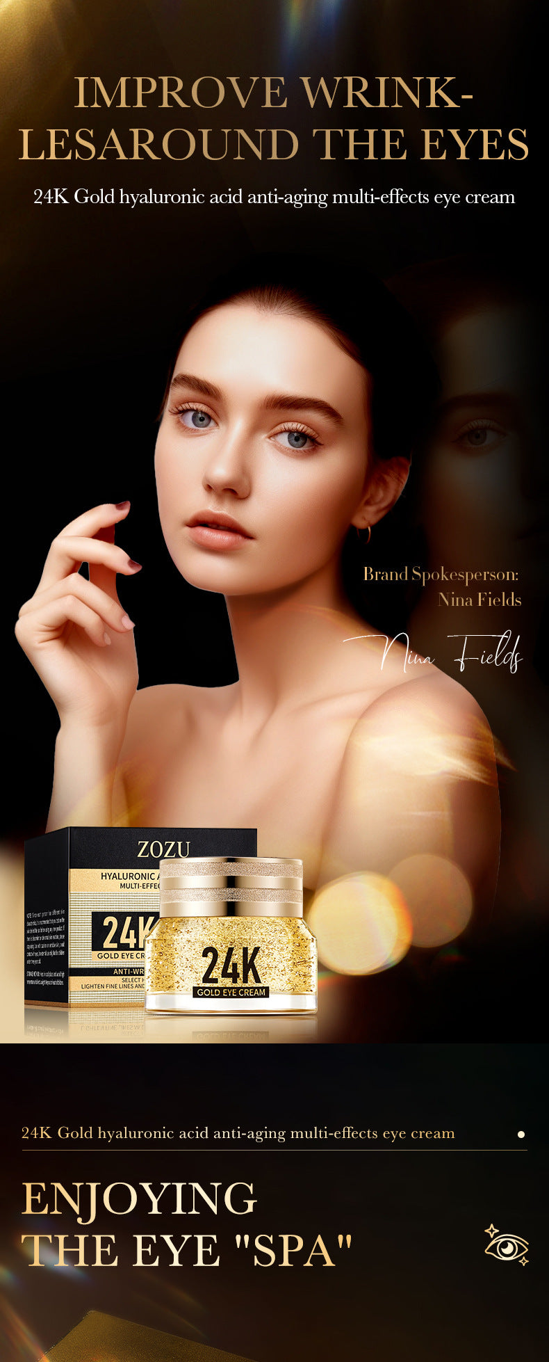 24K Gold Eye Cream ZOZU Hyaluronic Acid Improves Dark Circles and Eye Wrinkles  Wholesale