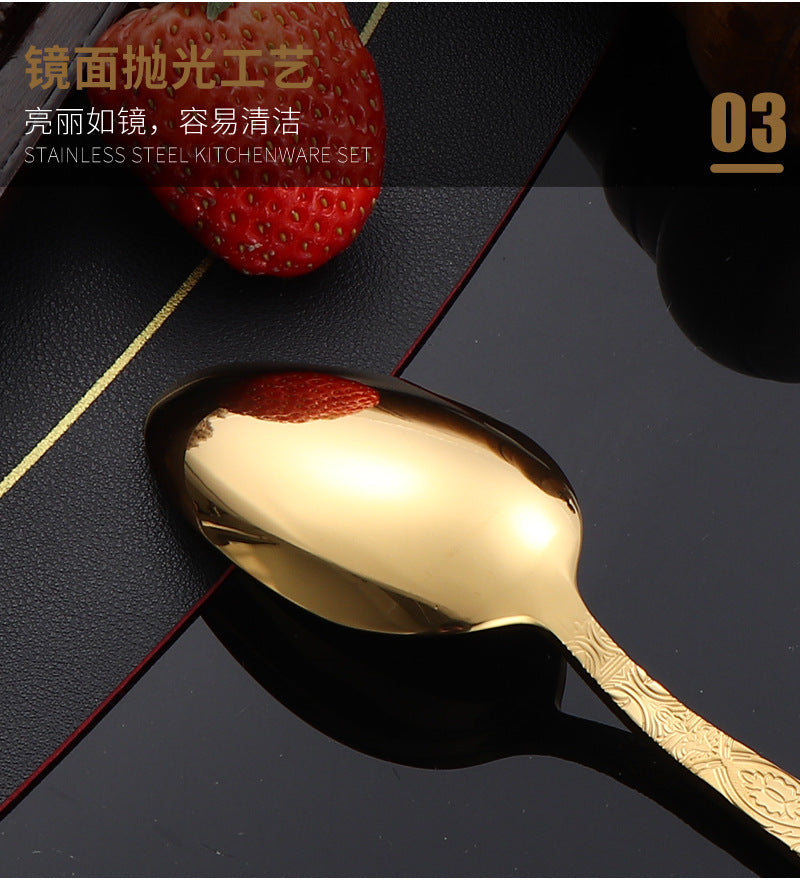 410Stainless Steel Tableware Hotel Restaurant Totem Pattern Knife Fork Spoon Four-Piece Set Western Steak Knife Fork24Set