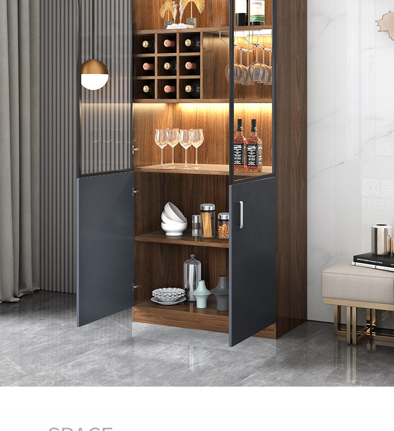 Glass Wine Cabinet for Living Room, Wall-Mounted, Modern Minimalist, Light Luxury, Double-Door Wine Cabinet, Home Dining Side Cabinet, High-End Display Storage Cabinet